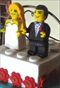 A closeup of the Lego Themed Wedding Cake